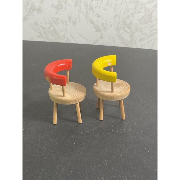 Miniature Wooden Dollhouse Chairs With Red & Yellow Backs - Picture 3 of 6